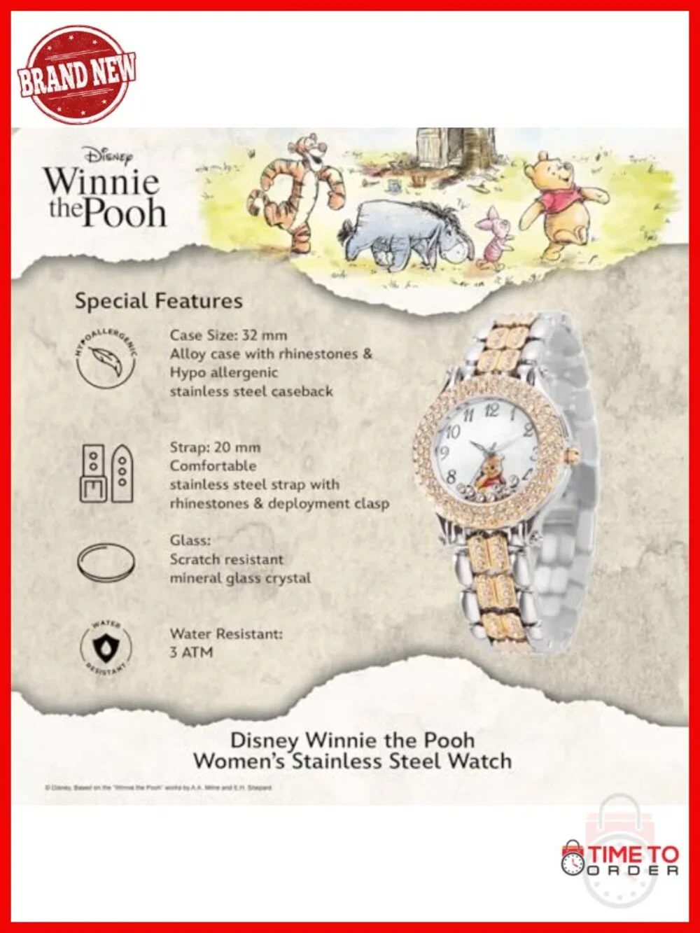Official Disney Tigger Round CZ Quartz Bracelet Watch